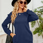 Ruched Shoulder Round Neck Long Sleeve Sweatshirt