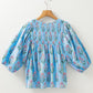 Smocked Floral Print Tie Neck Blouse