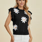 Double Take Full Size Ruffled Flower Round Neck Cap Sleeve Sweater
