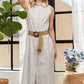 ADORA Striped Button Down Sleeveless Midi Dress