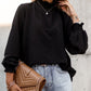Smocked Frill Mock Neck Long Sleeve Blouse