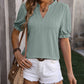 Textured Notched Flounce Sleeve Blouse