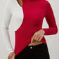 Cutout Contrast Mock Neck Long Sleeve T-Shirt