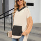 Double Take Contrast Hooded Long Sleeve Top