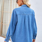 Raw Hem Button Up Long Sleeve Denim Jacket with Sequin Pockets