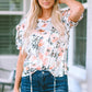 Ruffled Leopard Tie Neck Short Sleeve T-Shirt