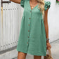 Full Size Button Up V-Neck Cap Sleeve Mini Dress