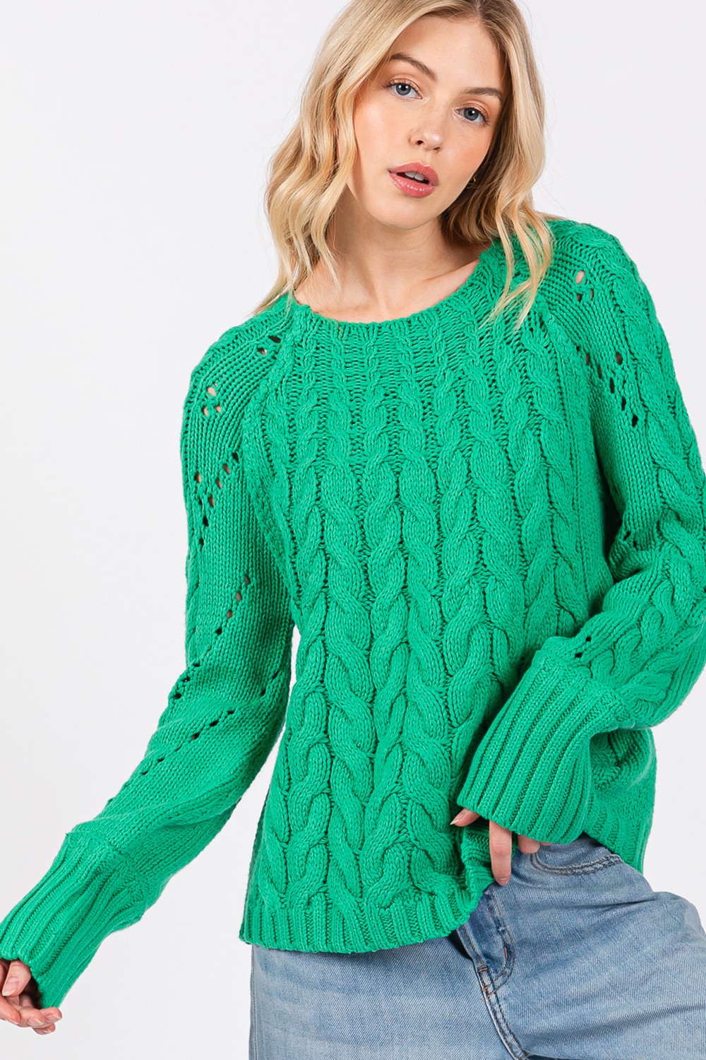 SAGE + FIG Cable-Knit Long Sleeve Sweater *