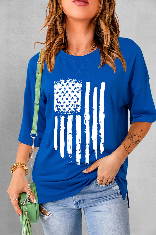 US Flag Round Neck Short Sleeve T-Shirt