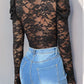 Perfee Lace V-Neck Long Sleeve Bodysuit
