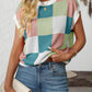 Mandy Checkered Round Neck Cap Sleeve Knit Top