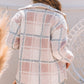 Plaid Button Up Collared Neck Sherpa Jacket