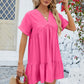 Ruched Tiered V-Neck Short Sleeve Mini Dress