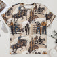 Cowboy Print Round Neck Short Sleeve T Shirt