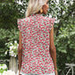 Ruffled Floral Mock Neck Cap Sleeve Blouse