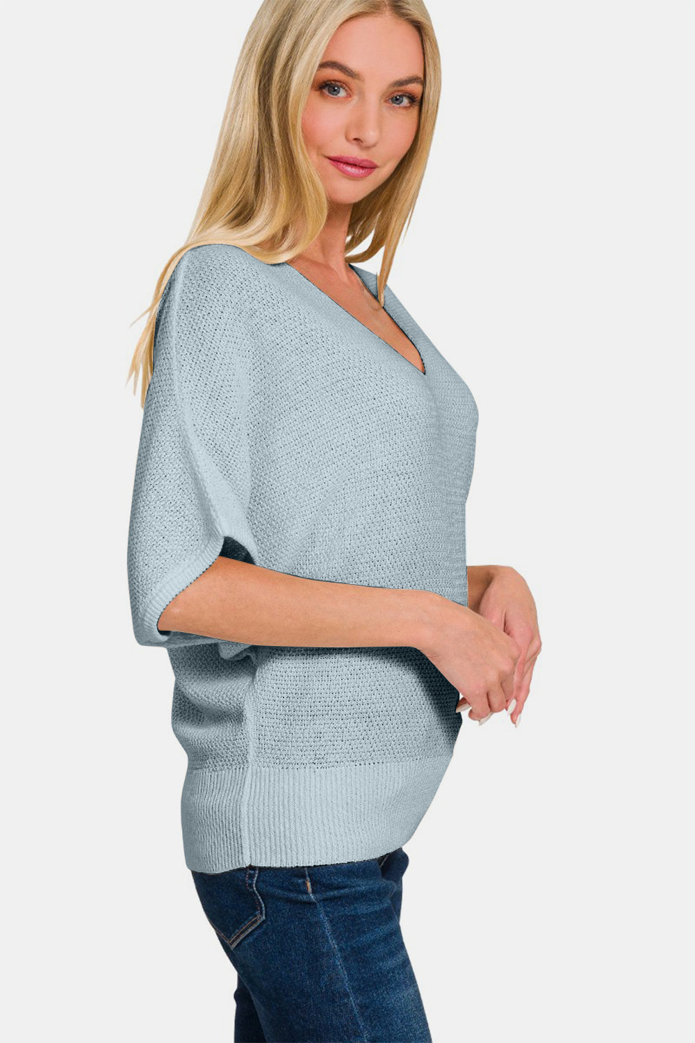 Zenana V-Neck Short Sleeve Dolman Sweater *