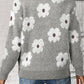 Full Size Flower Half Zip Long Sleeve Sweater