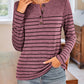Quarter Button Striped Round Neck Long Sleeve T-Shirt