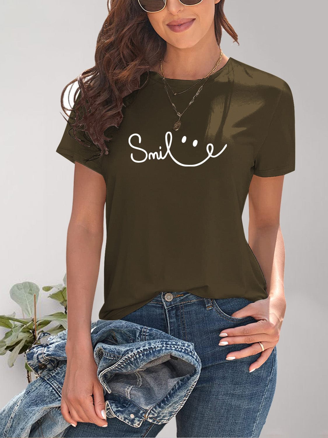 Full Size SMILE Round Neck Short Sleeve T-Shirt