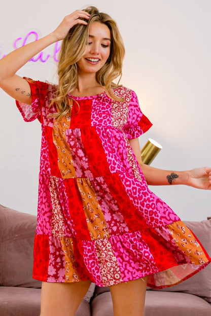 BiBi Leopard Short Sleeve Tiered Dress - Brand BiBi