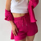 Full Size Texture Button Up Shirt and Drawstring Shorts Set