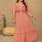Plus Size Frill Embroidered V-Neck Half Sleeve Maxi Dress