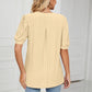 Eyelet Short Puff Sleeve Notched Neck Top