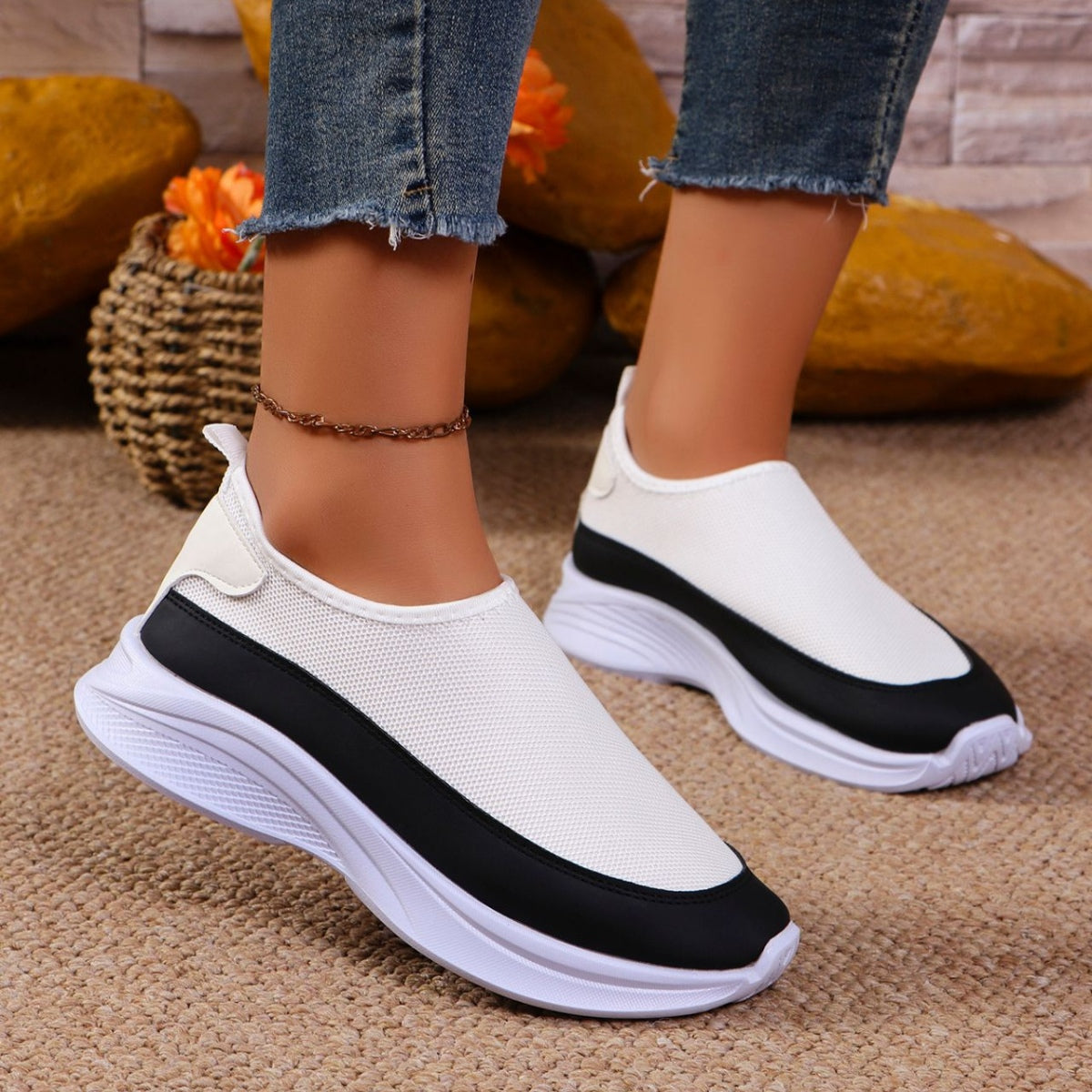 Mesh Contrast Flat Slip-Ons