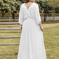 Plus Size Swiss Dot V-Neck Three-Quarter Sleeve Dress