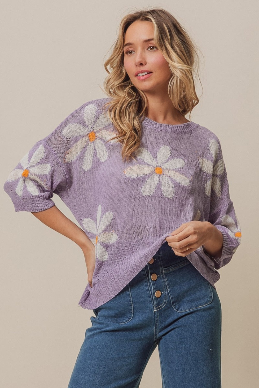 BiBi Floral Pattern Slit Sweater - Brand BiBi