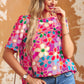 Tied Printed Round Neck Half Sleeve Blouse