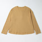 Waffle-Knit Half Button Round Neck Long Sleeve Top