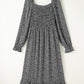 Printed Square Neck Long Sleeve Midi Dress
