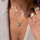 Stainless Steel Zircon Lucky Clover Pendant Necklace