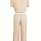 Round Neck Short Sleeve Top and Tied Pants Set