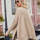 Slit V-Neck Dropped Shoulder Sweater