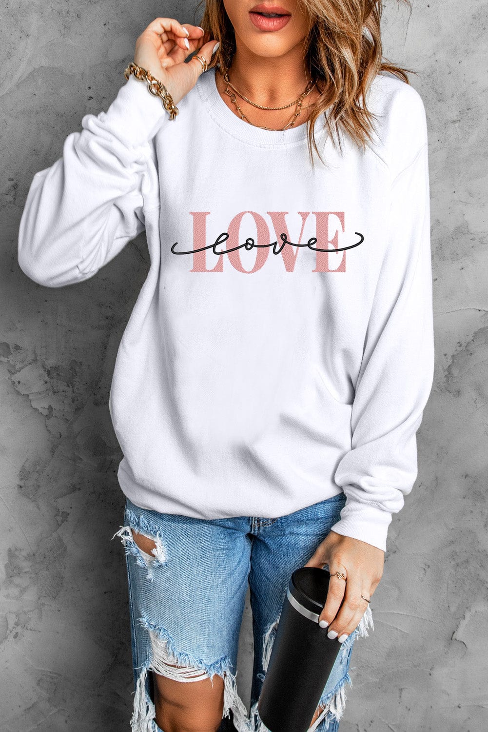 LOVE Round Neck Dropped Shoulder Sweatshirt