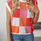 Mandy Checkered Round Neck Cap Sleeve Knit Top
