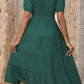 V-Neck Button Up Balloon Sleeve Midi Dress