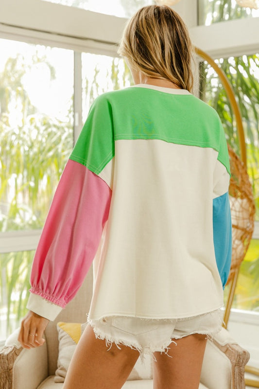 BiBi Color Block Patched Long Sleeve Top - Brand BiBi