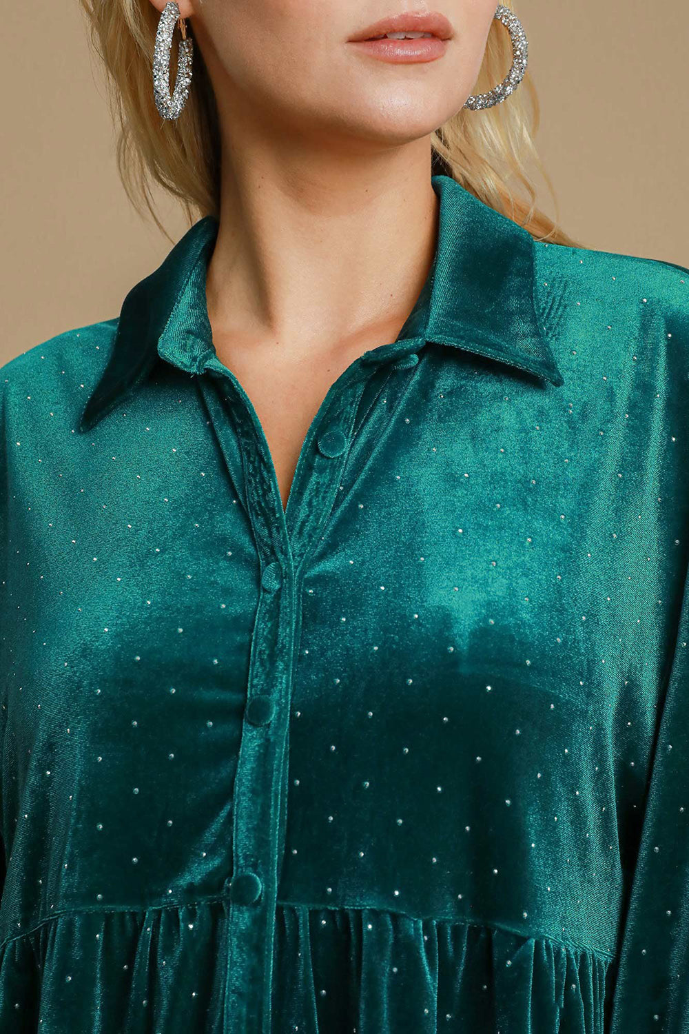 Umgee Full Size Polka Dot Collared Neck Button Up Shirt *