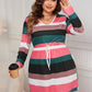 Plus Size Striped V-Neck Burnt Coral Long Sleeve Mini Dress