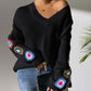 Crochet Flower V-Neck Sweater