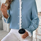 Perfee Lace Detail Button Down Long Sleeve Shirt