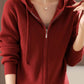 Drawstring Zip Up Long Sleeve Hooded Sweater