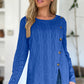 Slit Round Neck Long Sleeve T-Shirt
