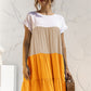 Color Block Round Neck Ruffle Hem Dress