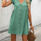 Full Size Button Up V-Neck Cap Sleeve Mini Dress