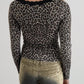 Devine Lace Detail Leopard V-Neck Long Sleeve T-Shirt