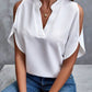 Full Size Notched Cold Shoulder Half Sleeve Blouse